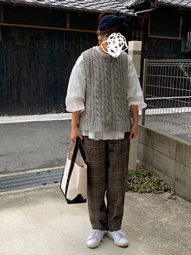 「UNIQLO（ユニクロ）のソフトコットンギャザーブラウス（7分袖）（シャツ/ブラウス）」を使った、machikoさん（レディース・155cm）の秋コーディネート
