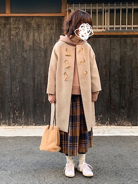 「ダッフルコート」｜「アイテム（ノーカラージャケット）」を使った、machikoさん（レディース・155cm）の秋コーディネート