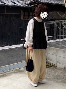 「UNIQLO（ユニクロ）のソフトコットンギャザーブラウス（7分袖）（シャツ/ブラウス）」を使った、machikoさん（レディース・155cm）の秋コーディネート