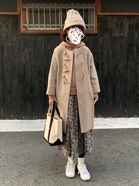 「ダッフルコート」｜「アイテム（ノーカラージャケット）」を使った、machikoさん（レディース・155cm）の秋コーディネート
