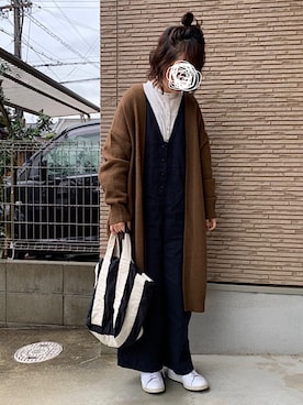 「Vネック」｜「アイテム（サロペット/オーバーオール）」を使った、machikoさん（レディース・155cm）の春コーディネート