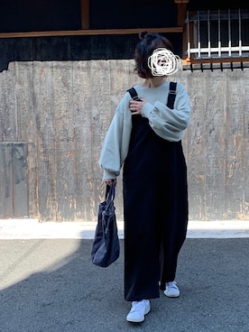 「バルーンスリーブ」｜「アイテム（オールインワン・サロペット）」を使った、machikoさん（レディース・155cm）の春コーディネート