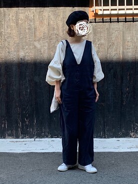 「バルーンスリーブ」｜「アイテム（オールインワン・サロペット）」を使った、machikoさん（レディース・155cm）の春コーディネート