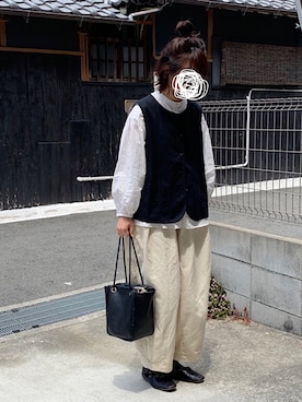 「UNIQLO（ユニクロ）のソフトコットンギャザーブラウス（7分袖）（シャツ/ブラウス）」を使った、machikoさん（レディース・155cm）の春コーディネート