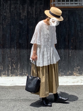 「LibertyDoll（リバティードール）のクラシカルな”おじ靴”レースアップダンスシューズ（ドレスシューズ）」を使った、machikoさん（レディース・155cm）の夏コーディネート