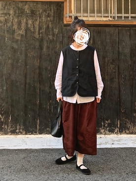 「SVEC（シュベック）のカンフーシューズ kung fu Shoes / ストラップパンプス（バレエシューズ）」を使った、machikoさん（レディース・155cm）の秋コーディネート