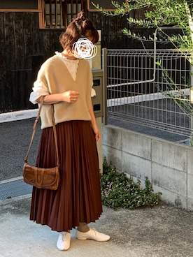 「アコーディオンプリーツ」｜「アイテム（スカート）」を使った、machikoさん（レディース・155cm）の秋コーディネート