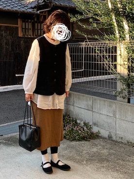 「SVEC（シュベック）のカンフーシューズ kung fu Shoes / ストラップパンプス（バレエシューズ）」を使った、machikoさん（レディース・155cm）の秋コーディネート