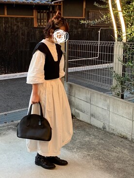 「UNIQLO（ユニクロ）のソフトコットンギャザーブラウス（7分袖）（シャツ/ブラウス）」を使った、machikoさん（レディース・155cm）の秋コーディネート