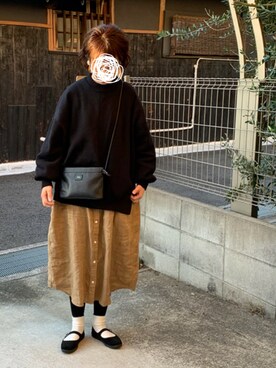「ゆるニット」｜「アイテム（シャツワンピース）」を使った、machikoさん（レディース・155cm）の秋コーディネート