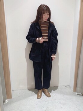 「POU DOU DOU（プードゥドゥ）のアイテム（ノーカラージャケット）」を使った、tsujiさん（レディース・153cm）の冬コーディネート