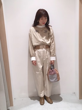 「POU DOU DOU（プードゥドゥ）のアイテム（その他パンツ）」を使った、tsujiさん（レディース・153cm）の冬コーディネート