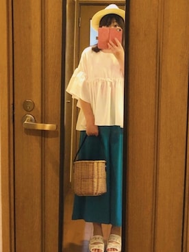 「GRL（グレイル）のバスケットカゴバッグ（かごバッグ）」を使った、greenさん（レディース・155cm）の夏コーディネート