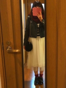 「OLIVE des OLIVE（オリーブデオリーブ）のアイテム（ライダースジャケット）」を使った、greenさん（レディース・155cm）の秋コーディネート
