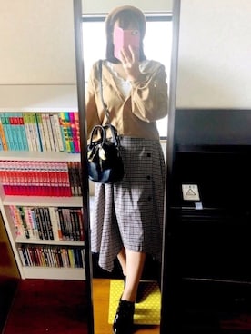 「チェック柄に恋してる」｜「アイテム（キャミソール）」を使った、greenさん（レディース・155cm）の秋コーディネート