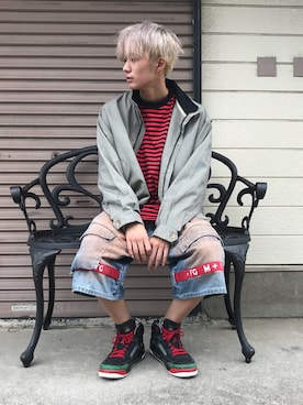 「エアジョーダン」｜「アイテム（ブルゾン）」を使った、古着屋 O.WELLさん（メンズ・176cm）の夏コーディネート