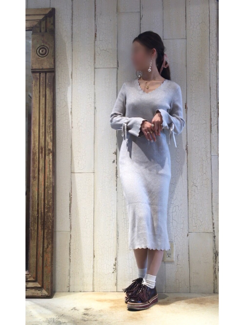 「春、シンプルコーデ、Lily Brown、ootd、リブニット、ZARA、春色、お洒落さんとつながりたい、outfit、はるコーデ」｜「Handmadeのアイテム（ピアス（両耳用）、ホワイト系）」を使った、moeÜさん（レディース・158cm）の春コーディネートの1枚目の写真