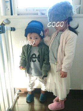 「Lee（リー）のアイテム（スウェット）」を使った、COCO♡HARU さん（キッズ・90cm）の冬コーディネート