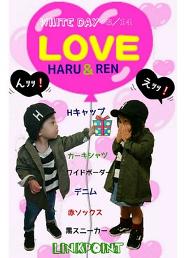 「カーキシャツ」｜「アイテム（ラッピングキット）」を使った、COCO♡HARU さん（キッズ・90cm）の春コーディネート