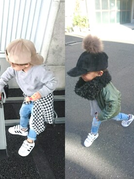 「ワッフル」｜「アイテム（MA-1）」を使った、COCO♡HARU さん（キッズ・90cm）の秋コーディネート