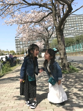 「ドットワンピ」｜「アイテム（シャツワンピース）」を使った、COCO♡HARU さん（キッズ・100cm）の春コーディネート