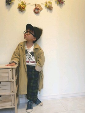 「秋のブラウンスタイル」｜「アイテム（ステンカラーコート）」を使った、COCO♡HARU さん（キッズ・100cm）の秋コーディネート