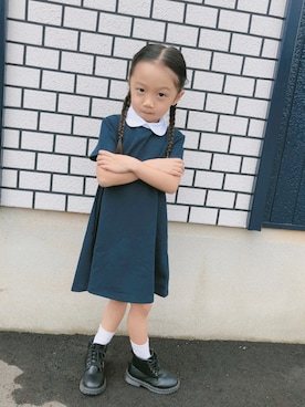 「ZARA KIDSのアイテム（ワンピース、ブルー系）」を使った、hinanoさん（キッズ・110cm）の秋コーディネート