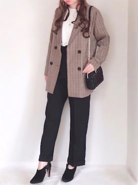 「JUNOAH（ジュノア）のチェックテーラードジャケット（テーラードジャケット）」を使った、舞妓さん（レディース・159cm）の秋コーディネート