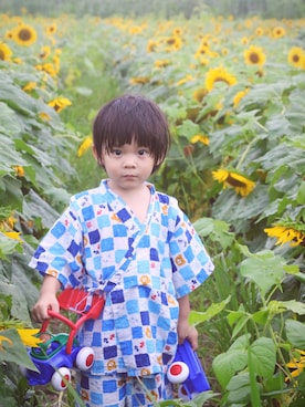 「MIKI HOUSE（ミキハウス）のアイテム（浴衣）」を使った、momomomomomoさん（キッズ・90cm）の夏コーディネート