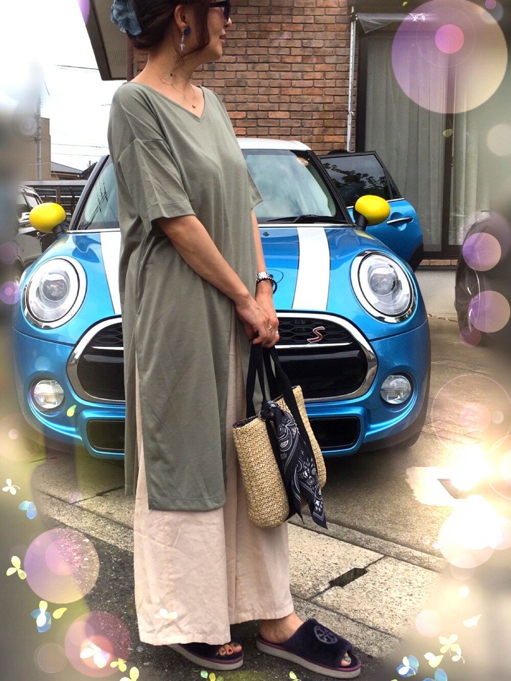 「カジュアル」｜「CIAOPANICのアイテム（ワンピース、グリーン系）」を使った、レオンママさん（レディース・153cm）の夏コーディネートの1枚目の写真