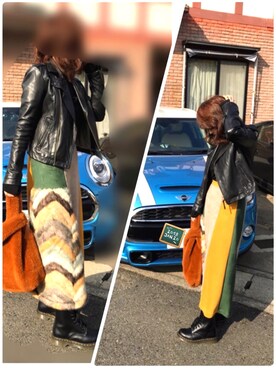 「BACK NUMBER（バックナンバー）のアイテム（ライダースジャケット）」を使った、レオンママさん（レディース・153cm）の冬コーディネート