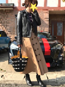 「BACK NUMBER（バックナンバー）のアイテム（ライダースジャケット）」を使った、レオンママさん（レディース・153cm）の春コーディネート