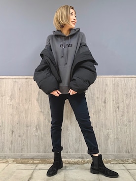 「H&M（エイチ・アンド・エム）のアイテム（ブーツ）」を使った、Naaachiさん（レディース・163cm）の秋コーディネート