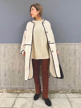 「パイピングコート」｜「アイテム（ジャケット/アウター）」を使った、Naaachiさん（レディース・163cm）の冬コーディネート