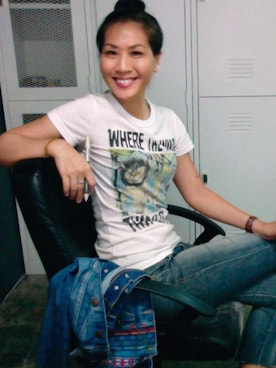 「JUNK FOOD（ジャンクフード）のアイテム」を使った、WaiChingさん（レディース・165cm）の秋コーディネート