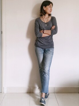 「アイテム（腕時計、パープル系）」を使った、WaiChingさん（レディース・165cm）の冬コーディネート