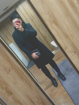 「LEMAIRE（ルメール）のアイテム（チェスターコート）」を使った、MOTOROLAさん（メンズ・182cm）の冬コーディネート