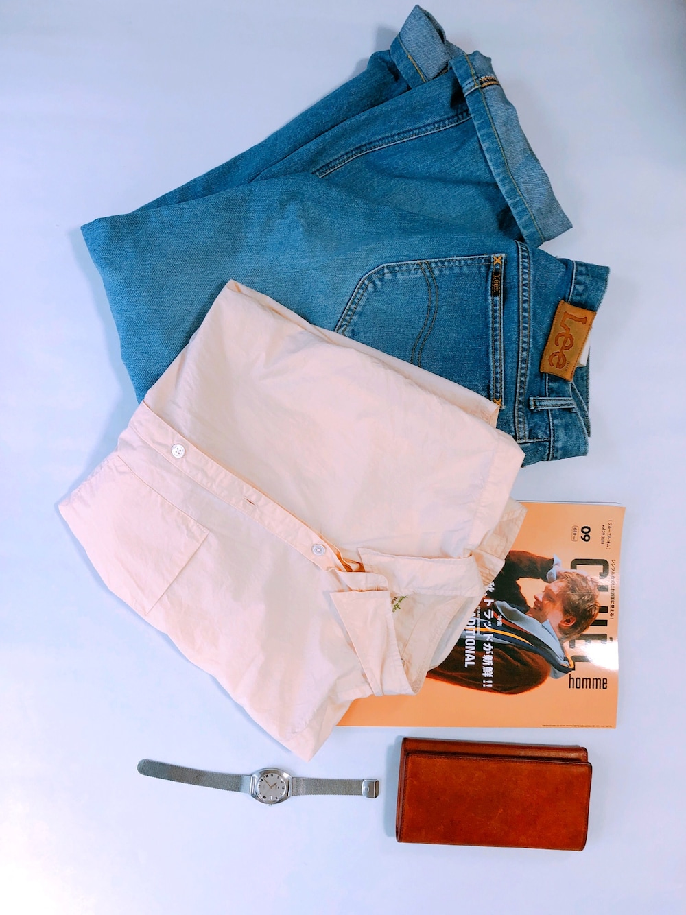 「stevenalan、autumn、RELAX、LEE、vintage」｜「Steven Alanの＜steven alan ORGANIC＞ TY/WTR REVERSE SEAM REG/ｼｬﾂ ◆（シャツ/ブラウス、ベージュ系）」を使った、はーびーさん（メンズ・170cm）の秋コーディネートの1枚目の写真
