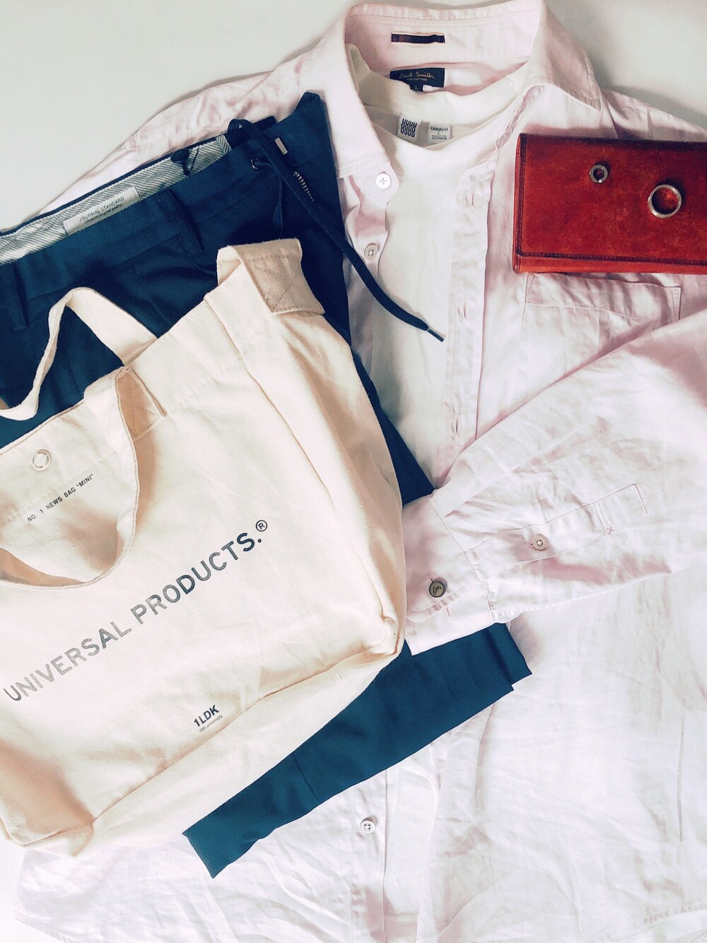 「summer、VINTAGE、Paul Smith、journal standard、autumn、UNIVERSAL PRODUCTS、1ldk、UNIQLO、sot」｜「UNIVERSAL PRODUCTSのアイテム（バッグ、ホワイト系）」を使った、はーびーさん（メンズ・170cm）の秋コーディネートの1枚目の写真