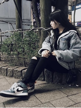 「Jordan」｜「アイテム（デニムジャケット）」を使った、ぷっちょんさん（レディース・155cm）の秋コーディネート
