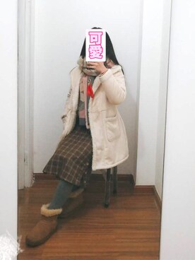 「GU（ジーユー）のアイテム（その他シューズ、ブラウン系）」を使った、你的名字很好听呀_さん（レディース・155cm）の冬コーディネート
