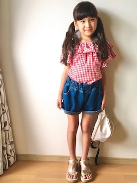「アイテム（デニムパンツ）」を使った、ぽろんさん（キッズ・127cm）の春コーディネート