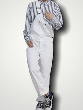 「オールホワイト」｜「アイテム（サロペット/オーバーオール）」を使った、やんやんさん（メンズ・168cm）の冬コーディネート