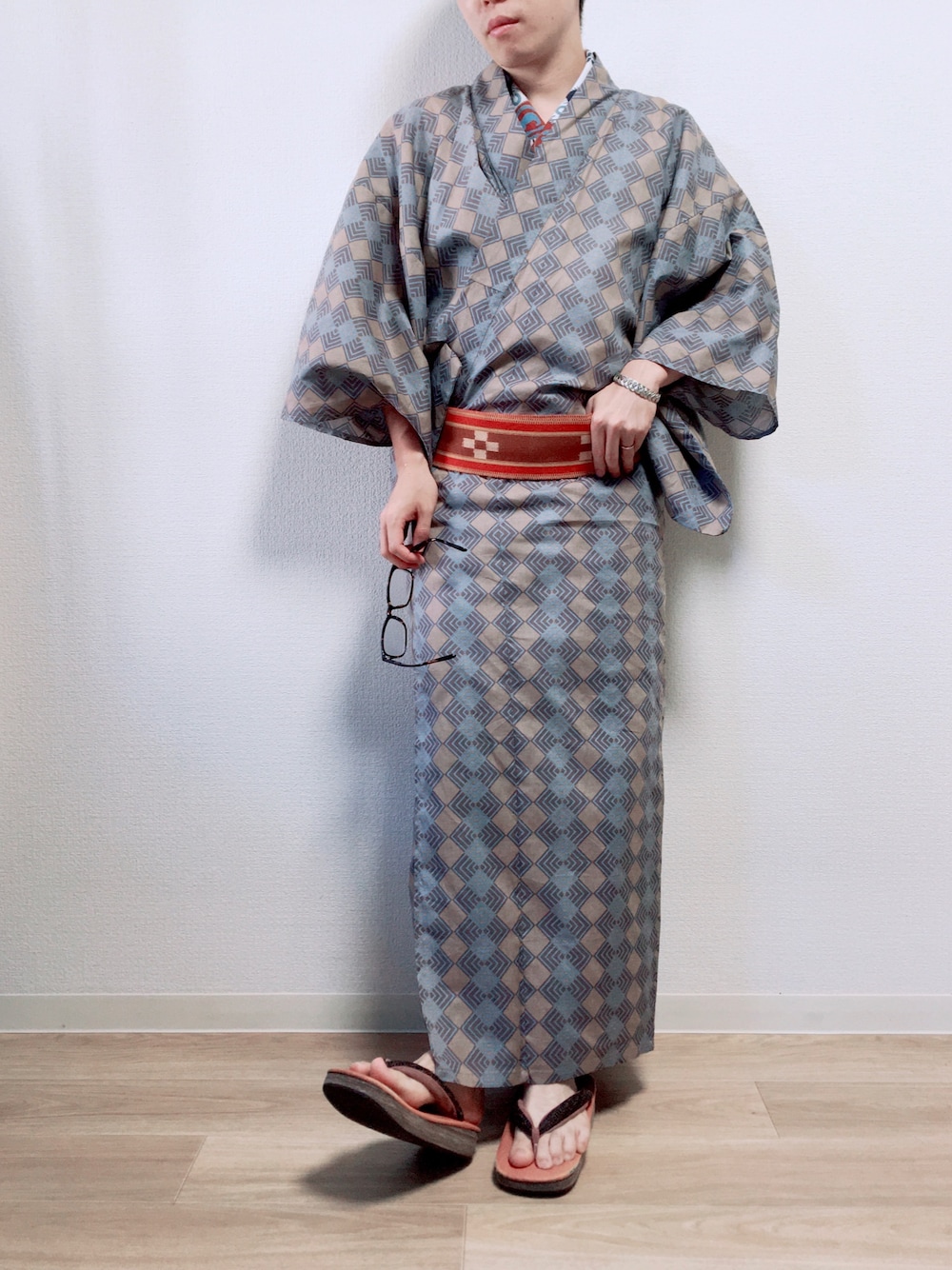 「浴衣、浴衣祭り」｜「ミンサー 帯のアイテム（着物、オレンジ系）」を使った、たいちゃんさん（メンズ・164cm）の夏コーディネートの1枚目の写真