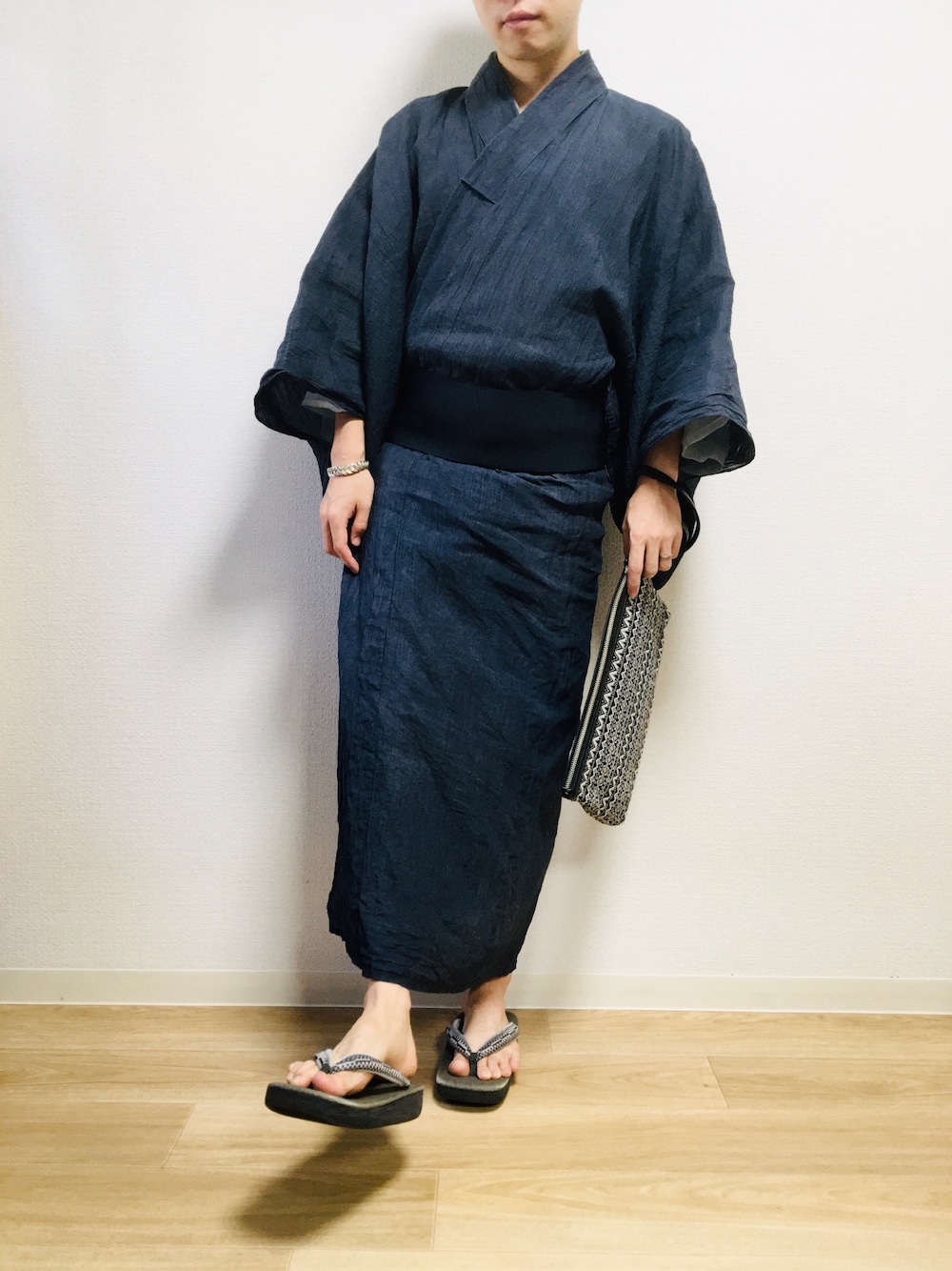 「浴衣祭り、浴衣、着物、きもの」｜「小千谷縮のアイテム（着物、ブラック系）」を使った、たいちゃんさん（メンズ・164cm）の夏コーディネートの1枚目の写真