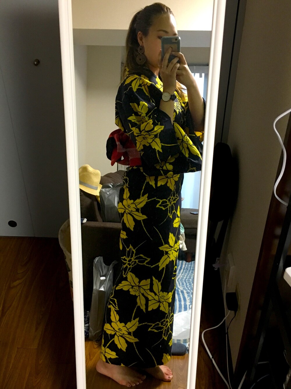 「浴衣、着付け」｜「古着のアイテム（浴衣、イエロー系）」を使った、yukiさん（レディース・163cm）の冬コーディネートの1枚目の写真
