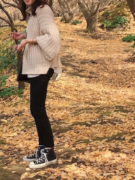 「H&M（エイチ・アンド・エム）のアイテム（ニット/セーター、ホワイト系）」を使った、chima*さん（レディース・165cm）の冬コーディネート