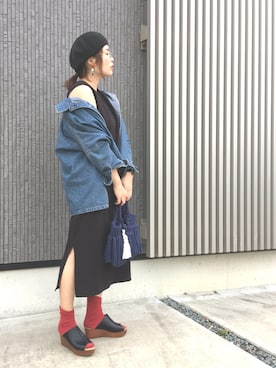 「ベレー帽推奨委員会」｜「アイテム（ラッピングキット）」を使った、くろ🍀😚さん（レディース・154cm）の春コーディネート