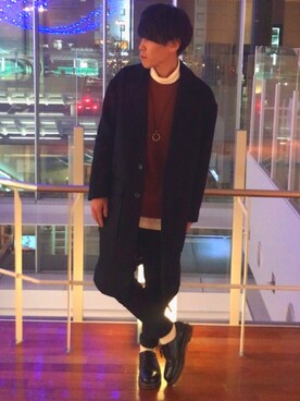 「リドム」｜「アイテム（チェスターコート）」を使った、まきおさん（メンズ・171cm）の冬コーディネート