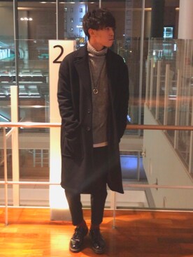 「リドム」｜「アイテム（チェスターコート）」を使った、まきおさん（メンズ・171cm）の冬コーディネート